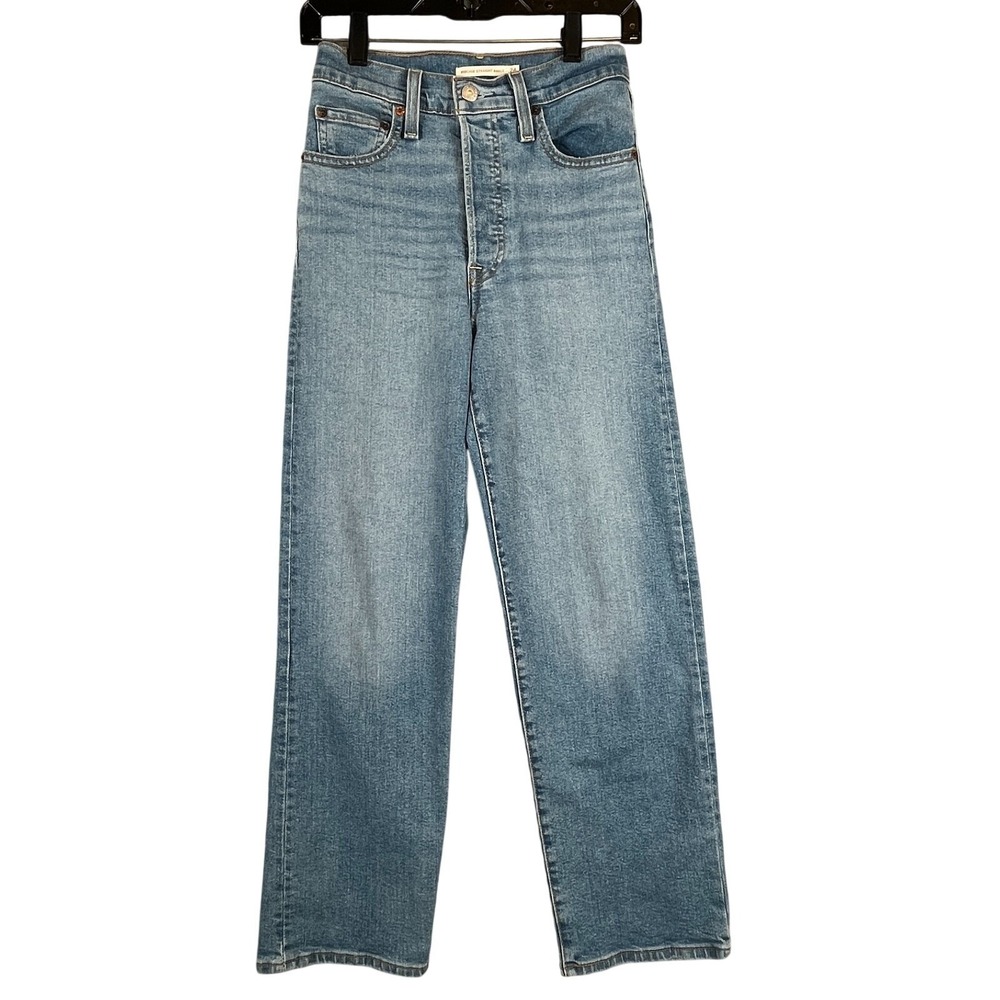 Levis Womens 24 Ribcage Straight Denim Jeans High Rise Light Wash Button Fly
